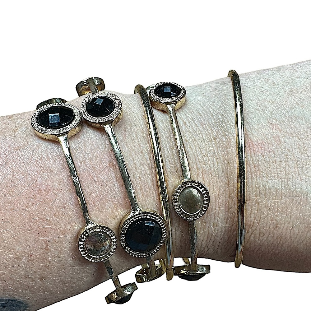 Set of 5 Gold & Black Bangle Bracelets